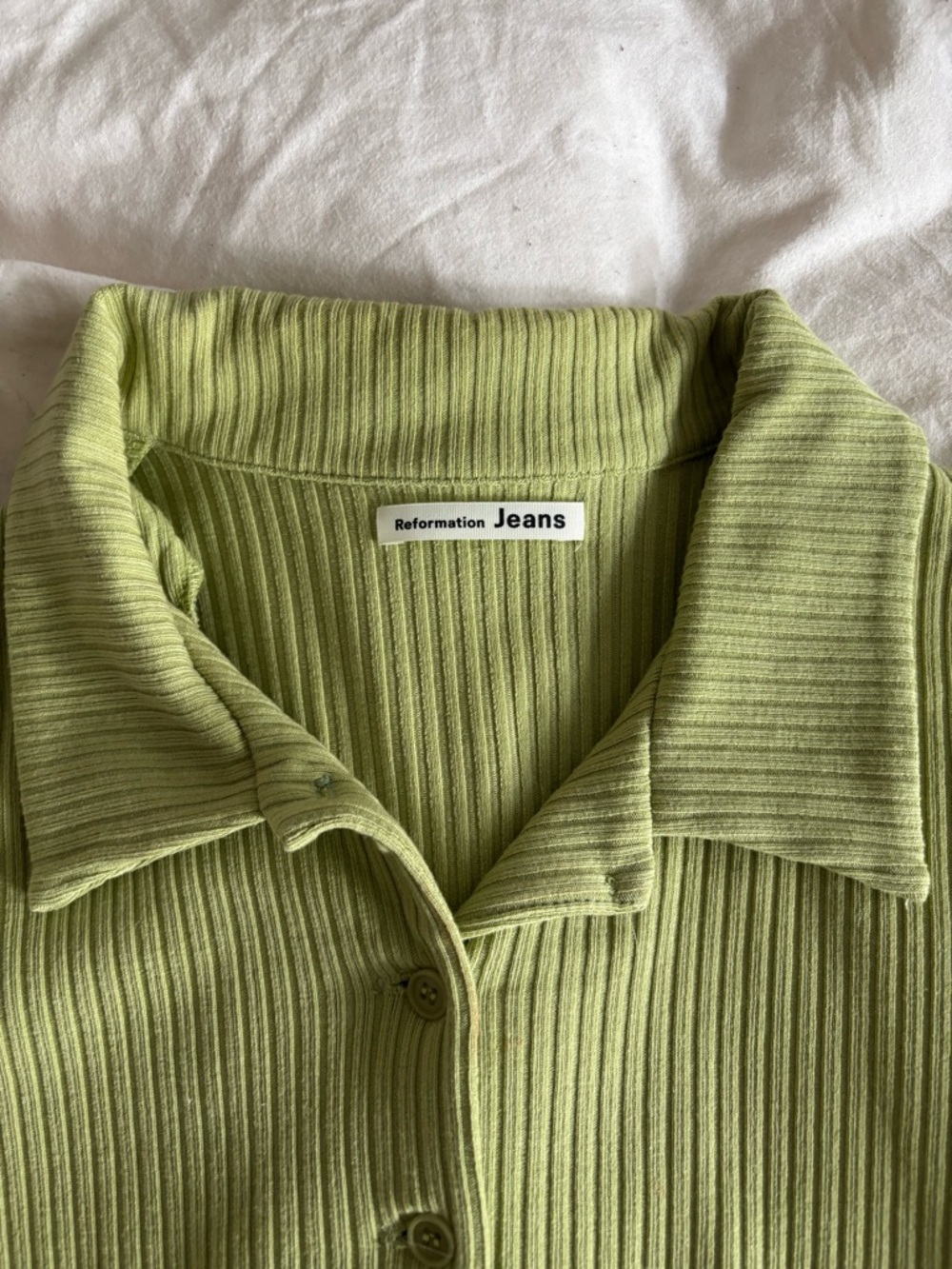 Reformation Light Green Ribbed Button-Front Collared Top - Picture 2 of 3